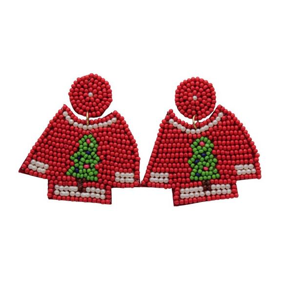 Kay Lee Christmas Sweater Seed Bead Earrings - Picture 2 of 2
